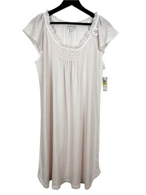 Miss Elaine Light Pink Printed Short-Sleeve Nightgown Size Medium Pink / Grey